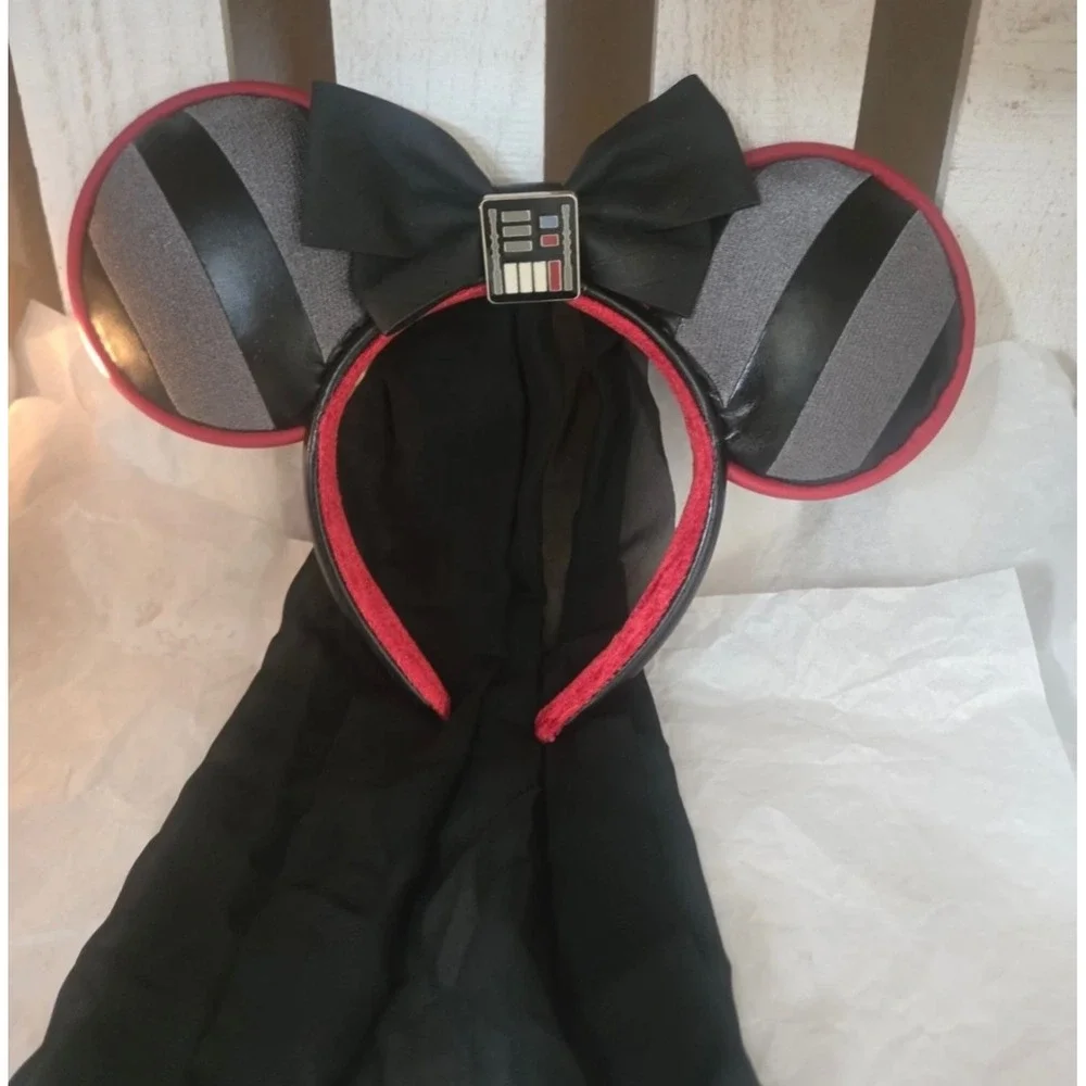 Disney Parks Minnie Mouse Star Wars Darth Vader Ears Headband Veil, Rare Find